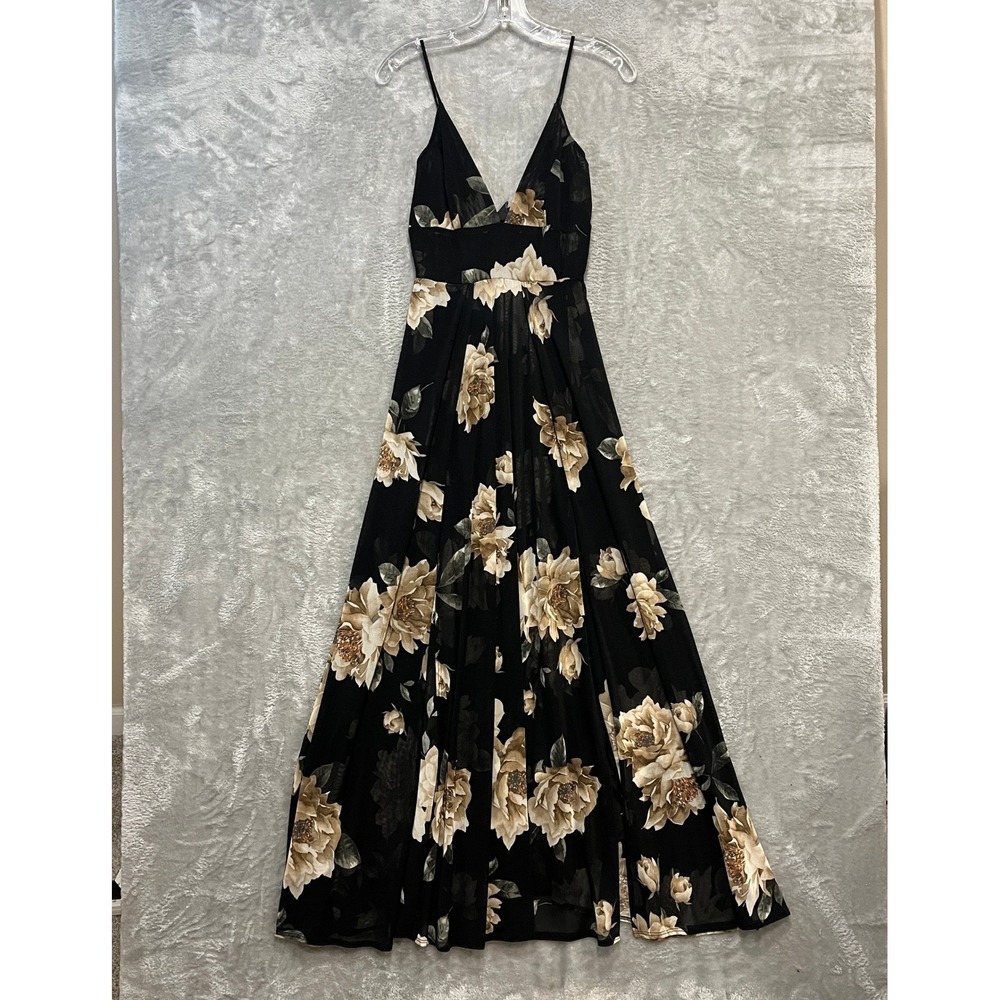 Windsor Maxi Dress Women Size S Black Floral Mesh V-Neck High Slit Formal Gown - Picture 1 of 7